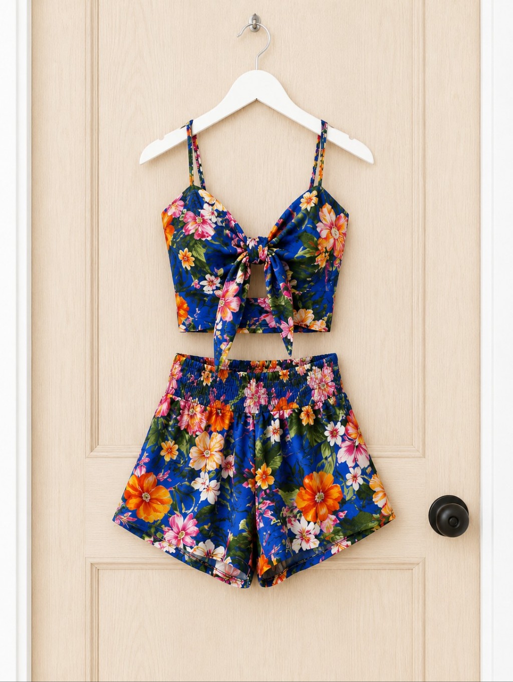 Nwt Band Of Gypsies Tropical Floral 2 Piece Skort Set Blue Resort Crop Top S